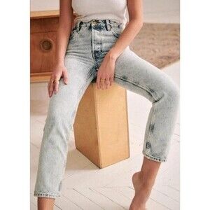 Sezane NWT Brut Sexy Tall Jeans in Edge Blue Light Wash Size 25 Organic Cotton